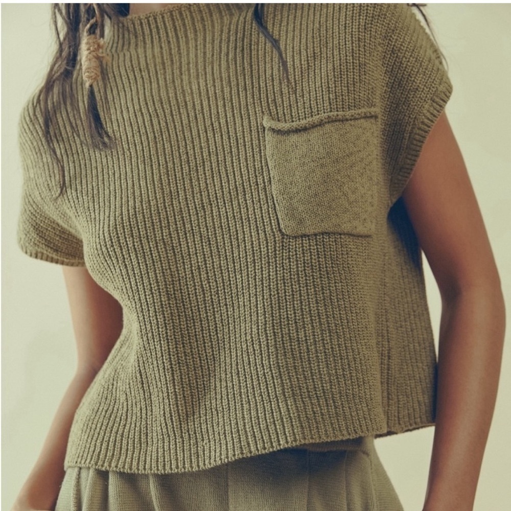 Free People Freya Sweater Oatmeal Bone Tan Boxy Relaxed Top size L Large